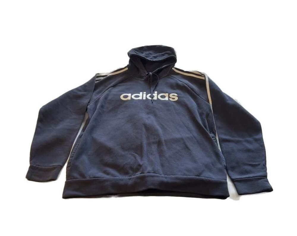 Adidas Hoodie Sweatshirt Men Size L Navy Blue Chest Logo Long Sleeve Pullover
